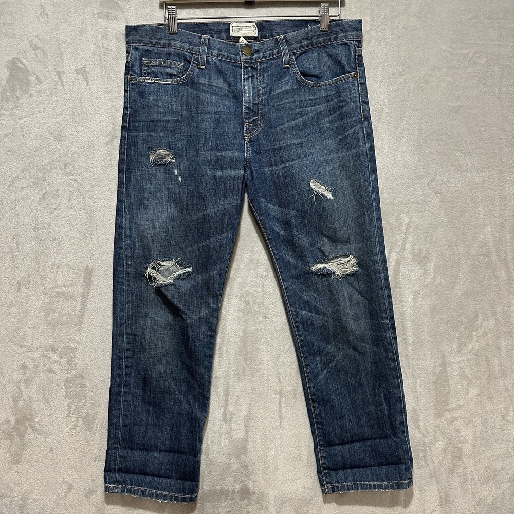 Current/Elliott Women's Distressed Boyfriend Jeans - Dark Blue